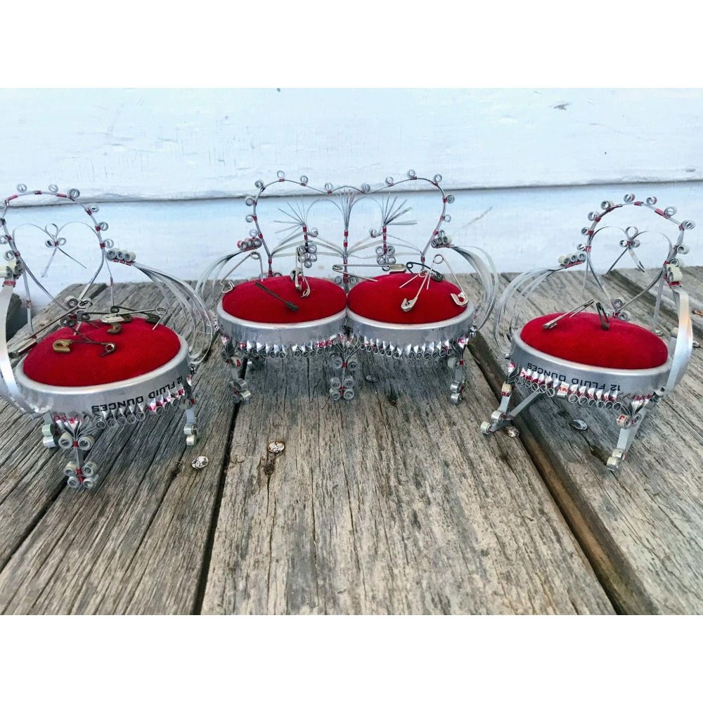 Vintage Set Of Tin Can Art Pin cushion chairs sofa - Picture 3 of 13